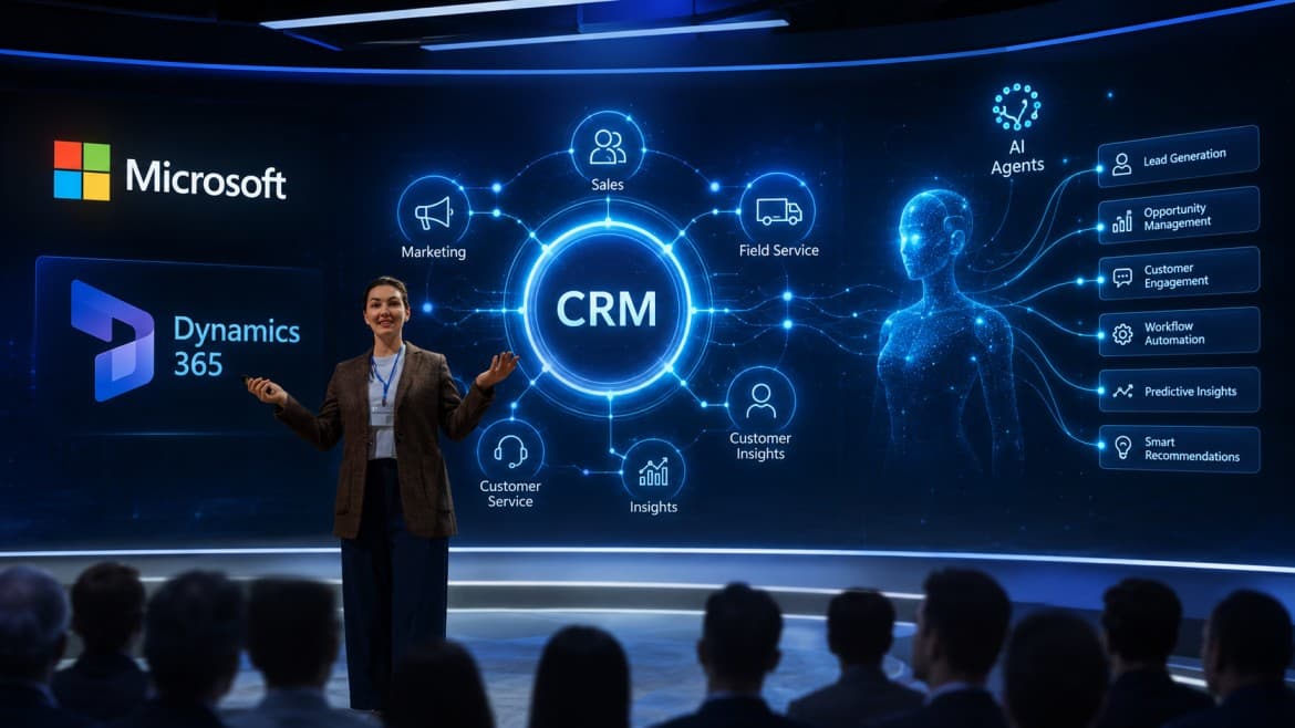 Microsoft Dynamics 365 Agentic CRM presentation showcasing AI-powered customer engagement and automation solutions by Dynamics Monk.